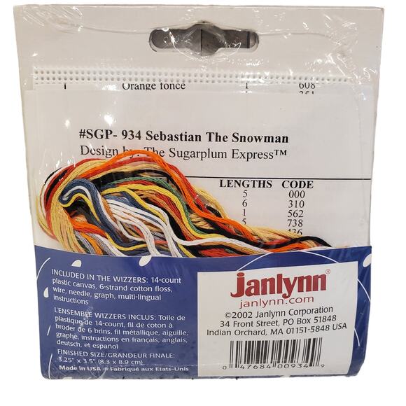 Wizzers Counted Cross Stitch Sebastian the Snowman Christmas Ornament NEW VTG - Picture 4 of 6